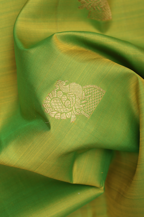 Kanchipuram Silk Saree In Pear Green With Peacock Zari Motif