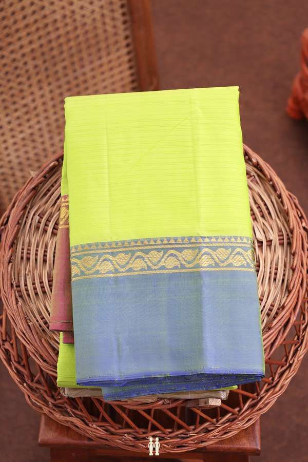 Kanchipuram Silk Saree In Pear Green With Stripes Design