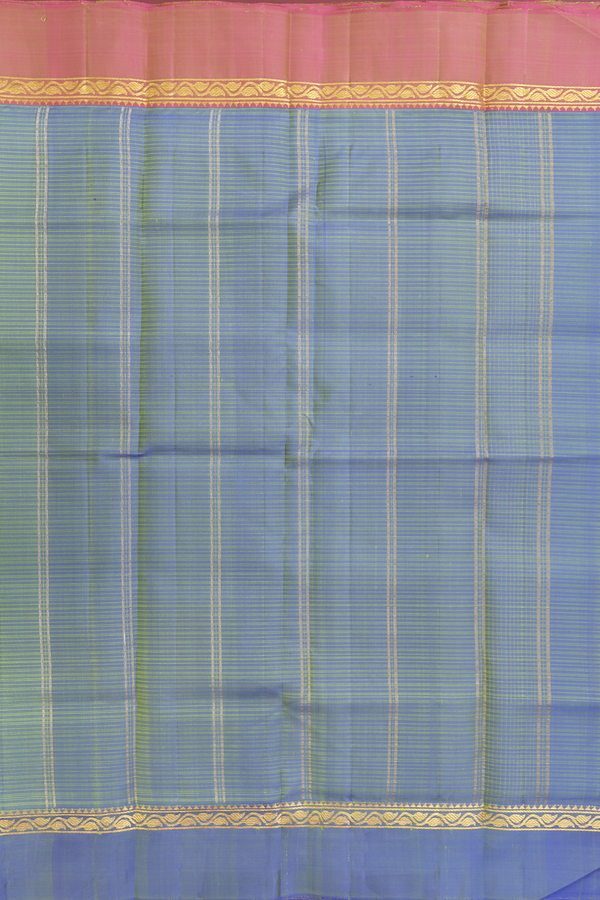 Kanchipuram Silk Saree In Pear Green With Stripes Design