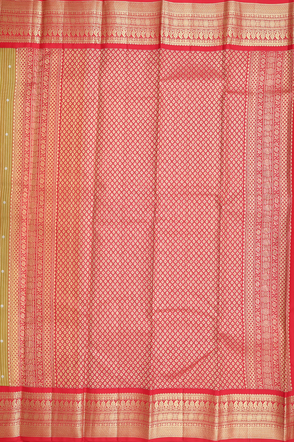 Kanchipuram Silk Saree In Pear Green With Stripes Design
