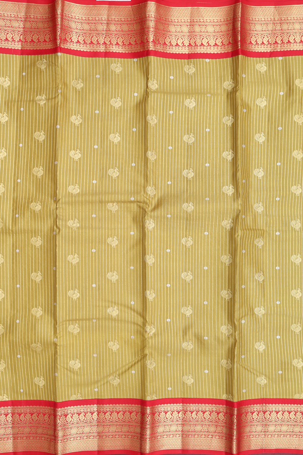 Kanchipuram Silk Saree In Pear Green With Stripes Design