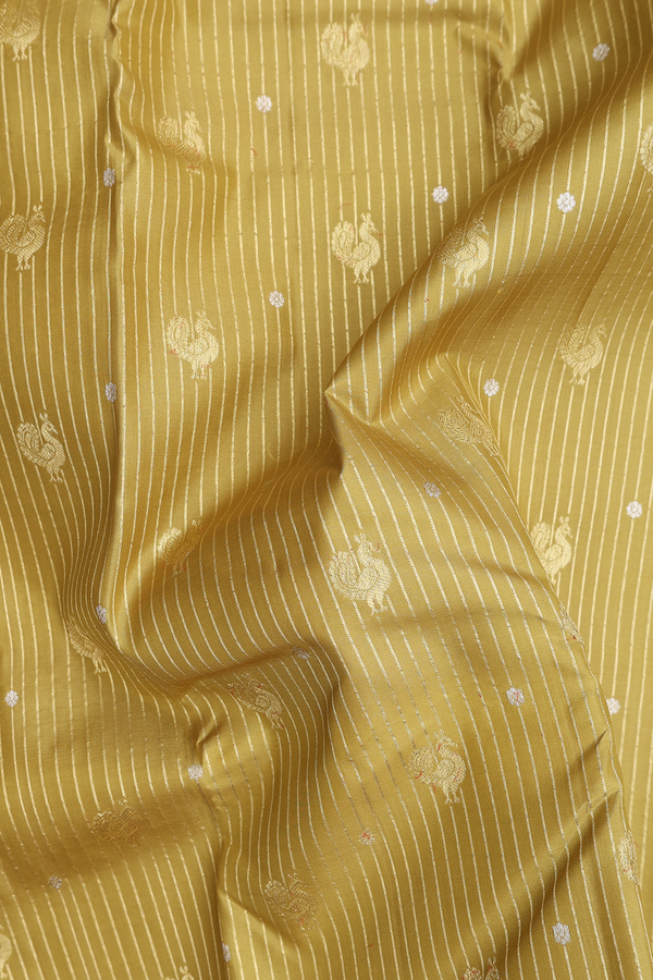 Kanchipuram Silk Saree In Pear Green With Stripes Design