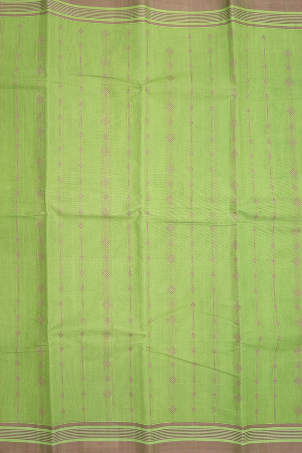 Kanchi Cotton Saree In Pear Green With Threadwork Design