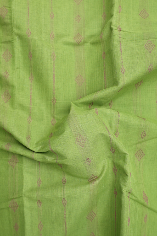 Kanchi Cotton Saree In Pear Green With Threadwork Design