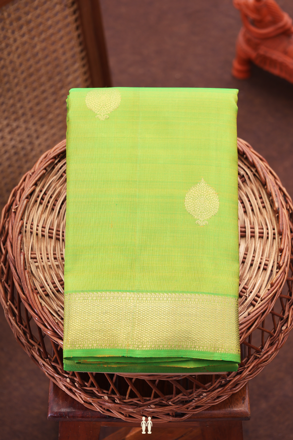 Kanchipuram Silk Saree In Pear Green With Zari Buttas