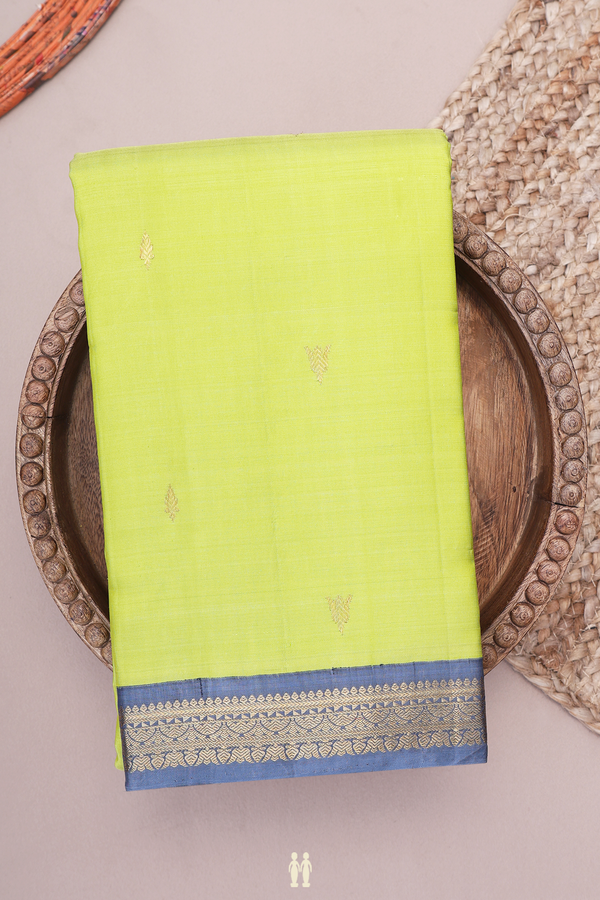 Kanchipuram Silk Saree In Pear Green With Zari Buttas