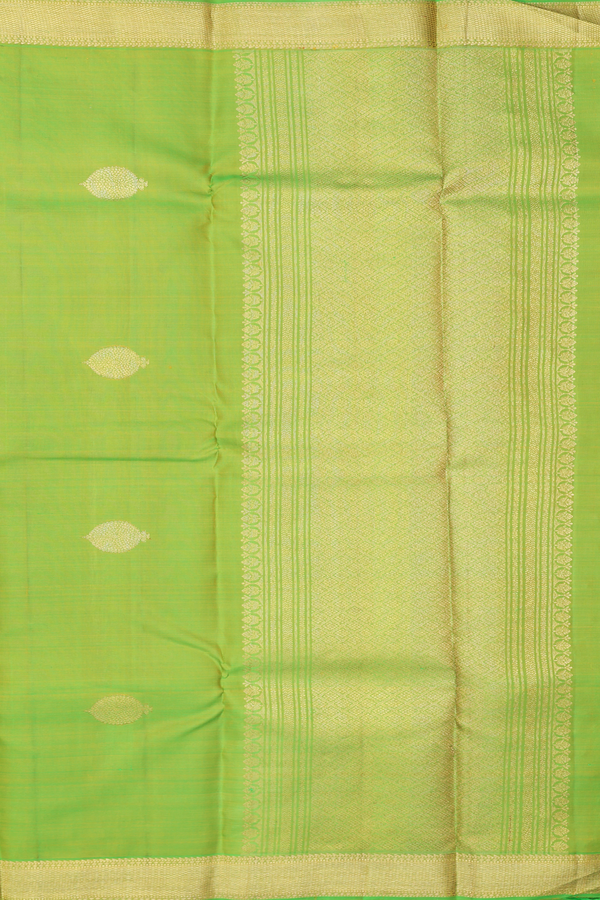 Kanchipuram Silk Saree In Pear Green With Zari Buttas
