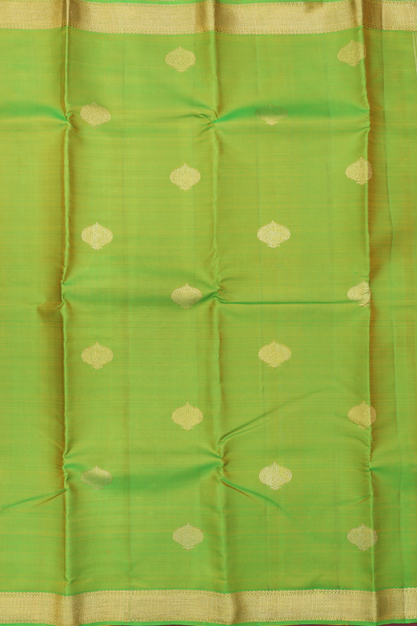 Kanchipuram Silk Saree In Pear Green With Zari Buttas