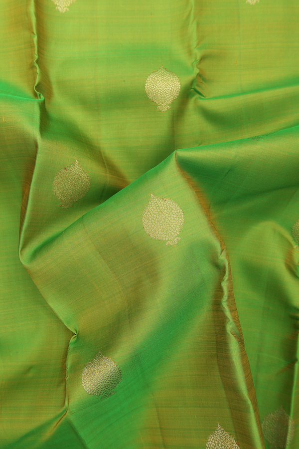 Kanchipuram Silk Saree In Pear Green With Zari Buttas
