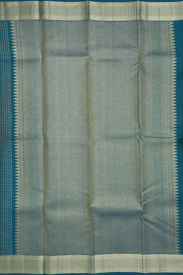 Kanchipuram Silk Saree In Pine Green With Checks Design