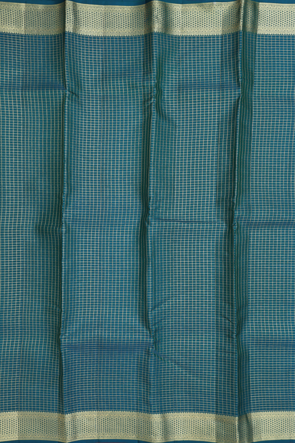 Kanchipuram Silk Saree In Pine Green With Checks Design