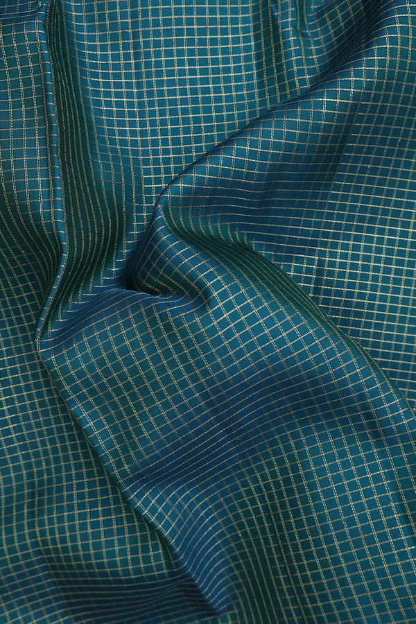 Kanchipuram Silk Saree In Pine Green With Checks Design