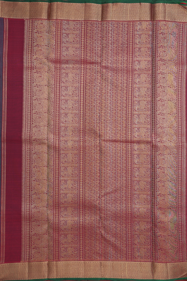 Kanchipuram Silk Saree In Pine Green With Peacock Buttas