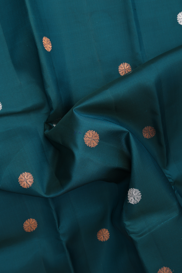 Kanchipuram Silk Saree In Pine Green With Zari Buttas