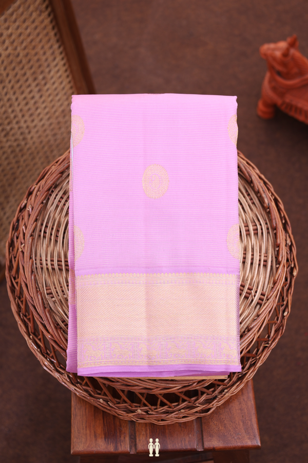 Kanchipuram Silk Saree In Pink Along Stripes With Buttas