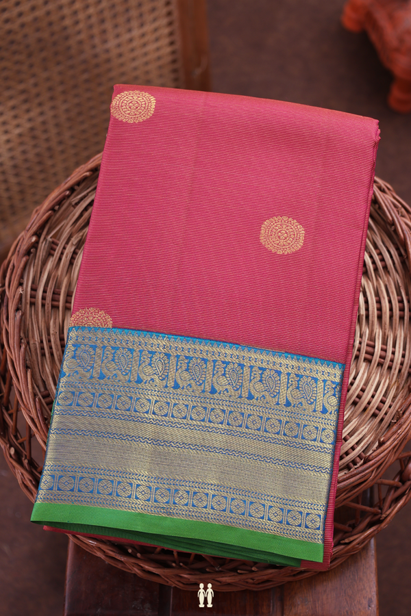 Kanchipuram Silk Saree In Pink Along Stripes With Buttas