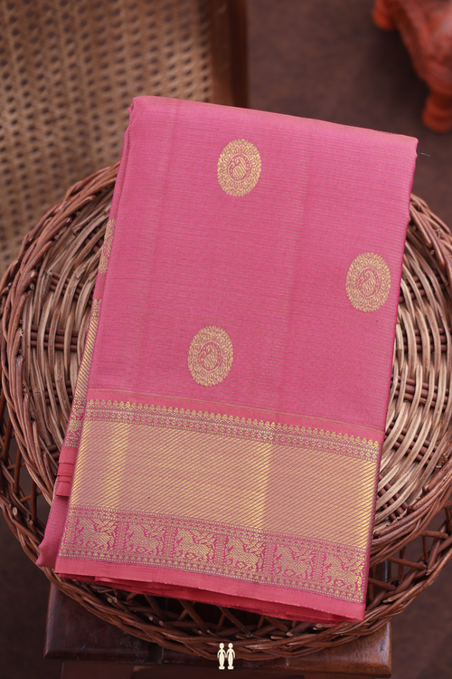 Kanchipuram Silk Saree In Pink Along Stripes With Buttas