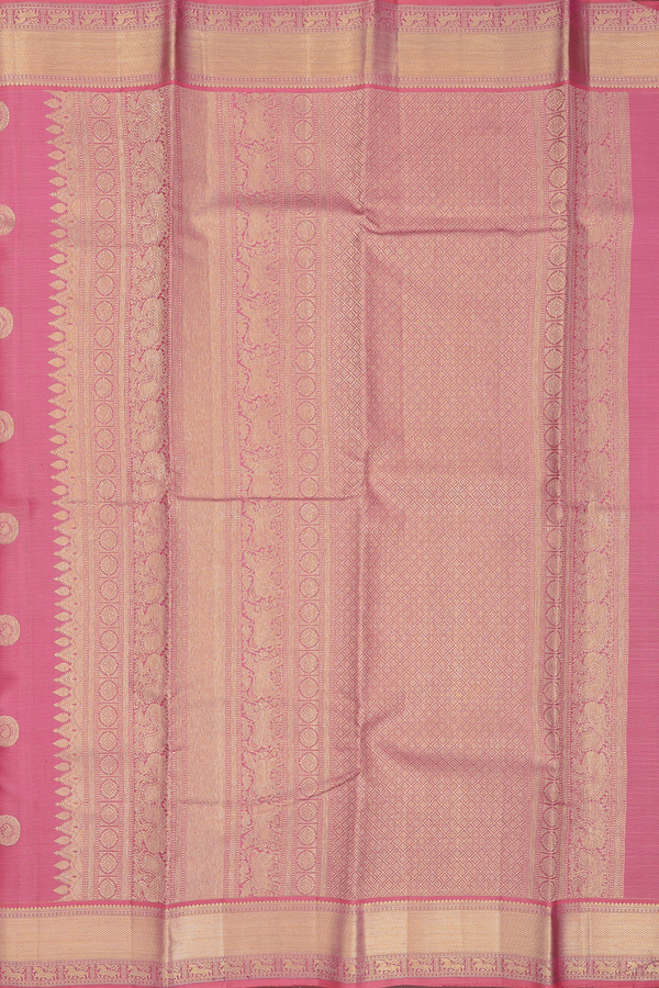 Kanchipuram Silk Saree In Pink Along Stripes With Buttas