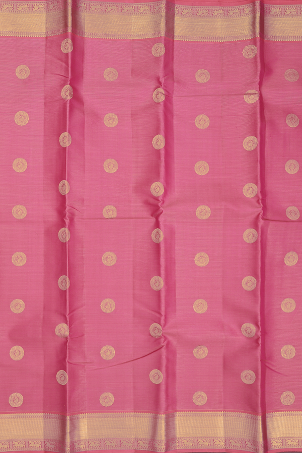 Kanchipuram Silk Saree In Pink Along Stripes With Buttas