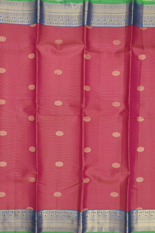 Kanchipuram Silk Saree In Pink Along Stripes With Buttas