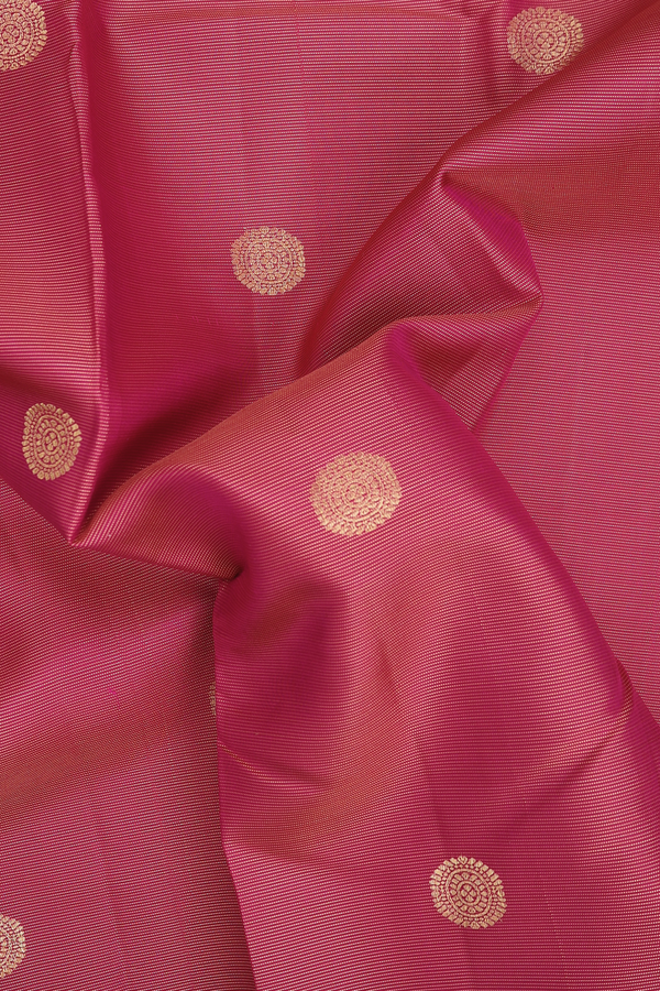 Kanchipuram Silk Saree In Pink Along Stripes With Buttas