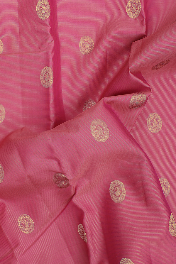 Kanchipuram Silk Saree In Pink Along Stripes With Buttas