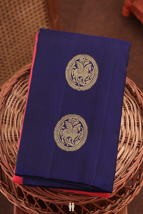 Kanchipuram Silk Saree In Pink And Orange With Checks Design