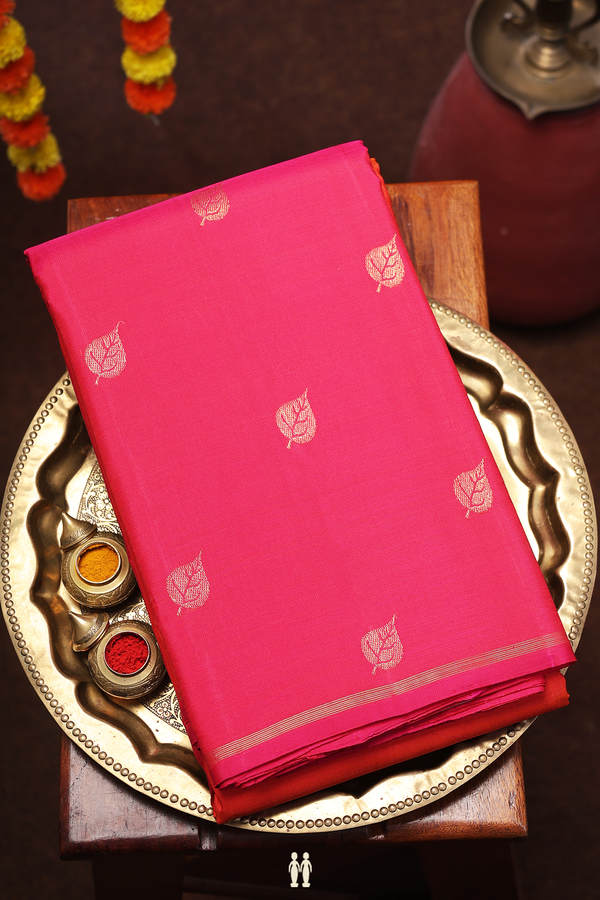 Kanchipuram Silk Saree In Pink And Orange With Half And Half
