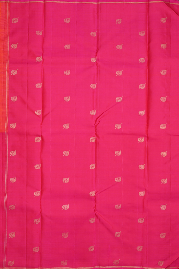Kanchipuram Silk Saree In Pink And Orange With Half And Half