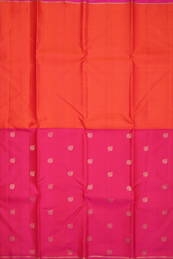 Kanchipuram Silk Saree In Pink And Orange With Half And Half