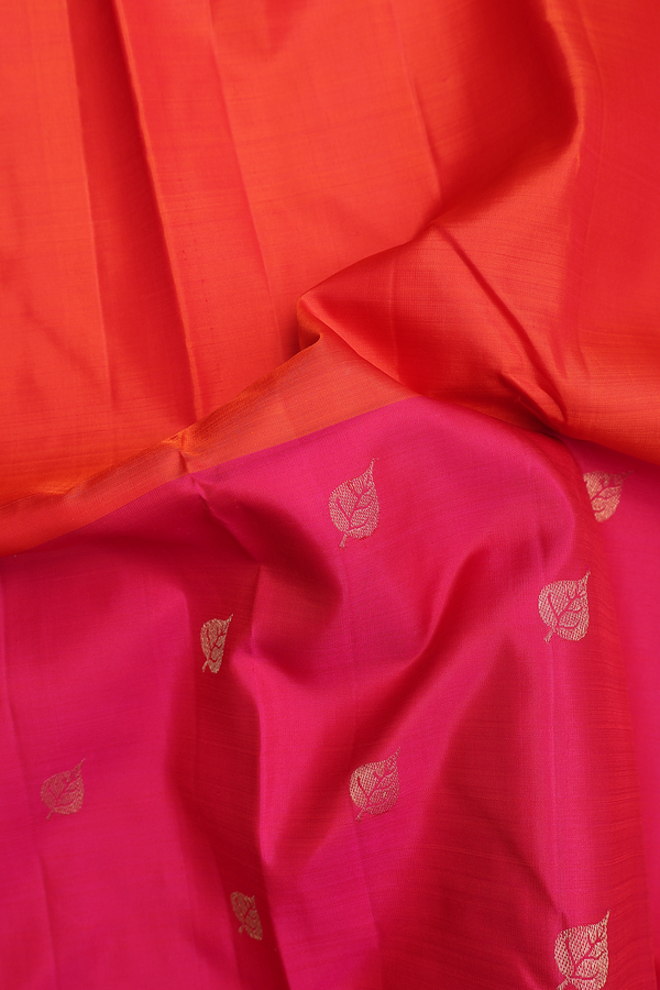 Kanchipuram Silk Saree In Pink And Orange With Half And Half