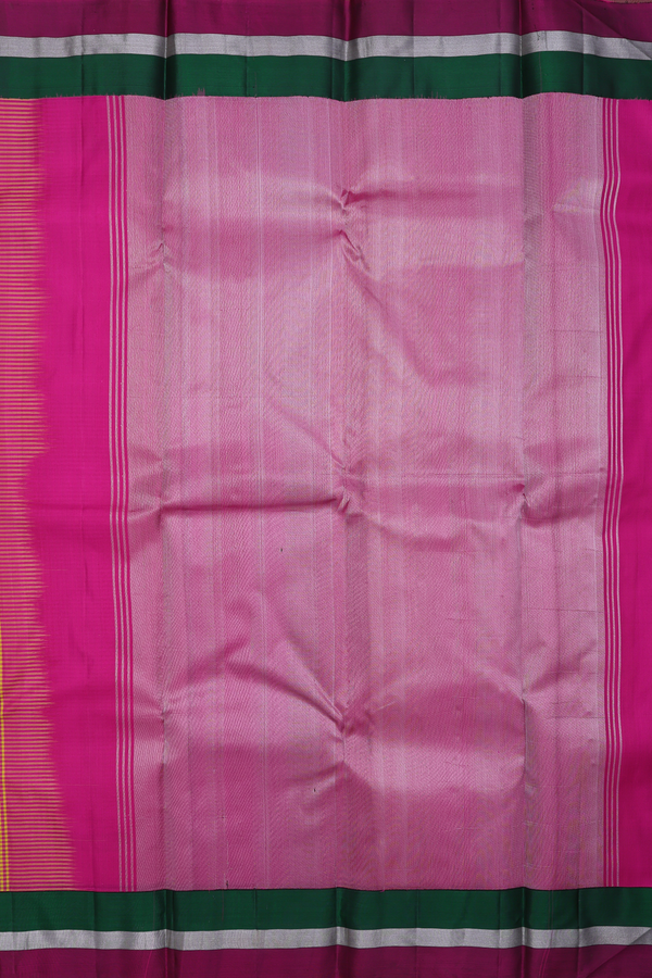Kanchipuram Silk Saree In Pink And Yellow With Checks Design