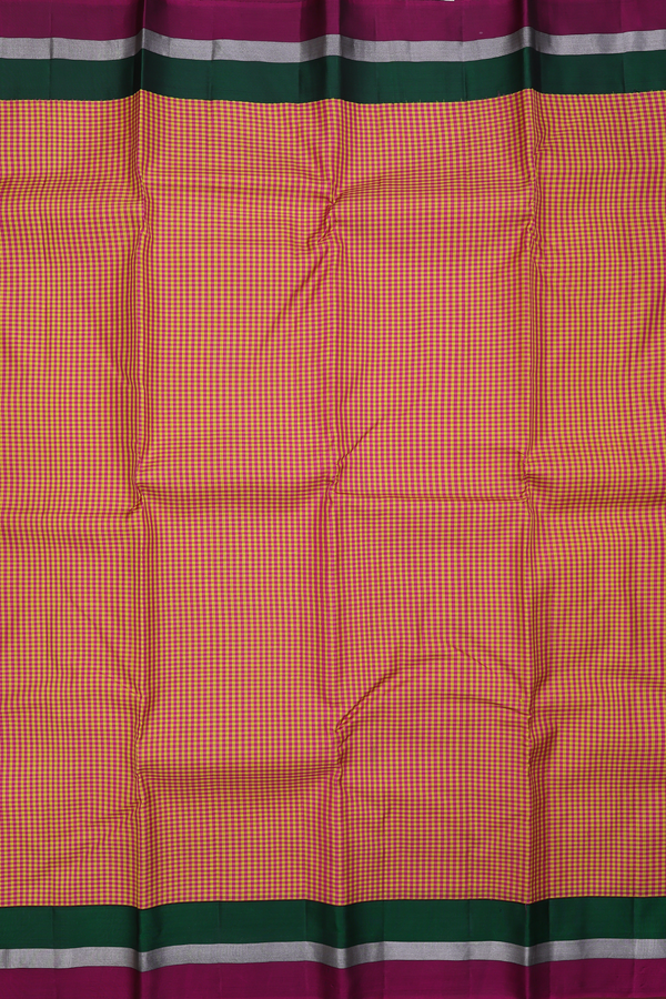 Kanchipuram Silk Saree In Pink And Yellow With Checks Design