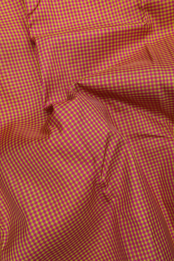 Kanchipuram Silk Saree In Pink And Yellow With Checks Design
