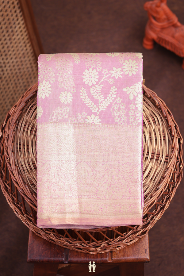 Kanchipuram Silk Saree In Pink Tissue With Floral Design