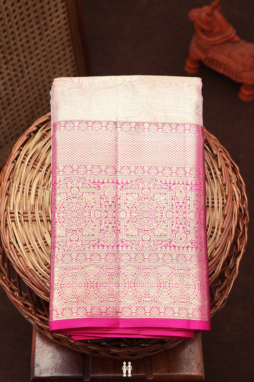 Kanchipuram Silk Saree In Pink Tissue With Floral Design