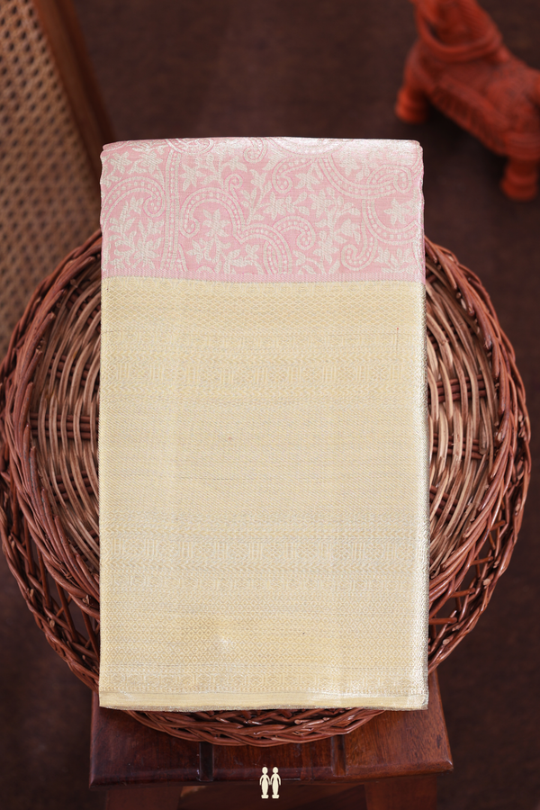 Kanchipuram Silk Saree In Pink Tissue With Floral Design