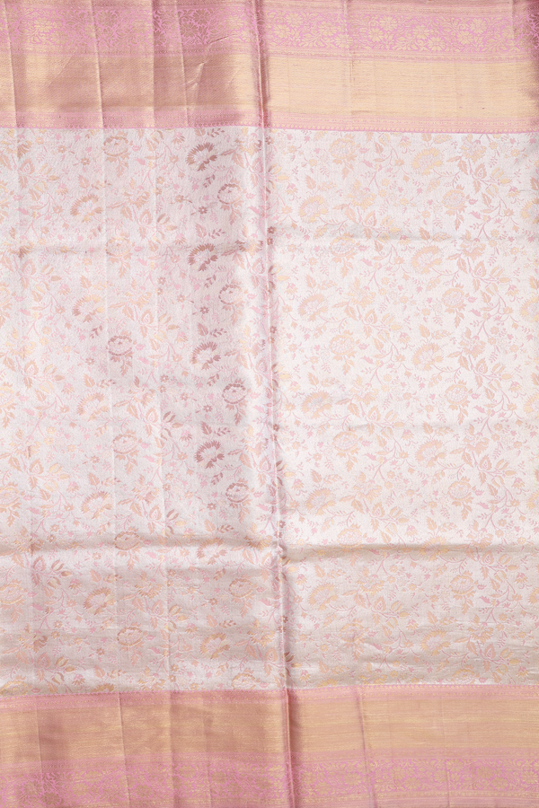 Kanchipuram Silk Saree In Pink Tissue With Floral Design