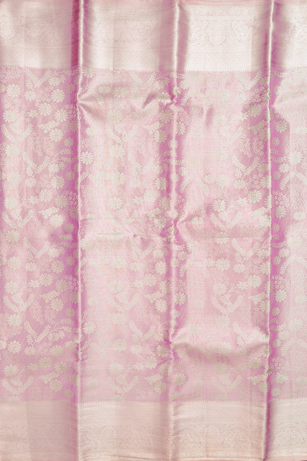 Kanchipuram Silk Saree In Pink Tissue With Floral Design