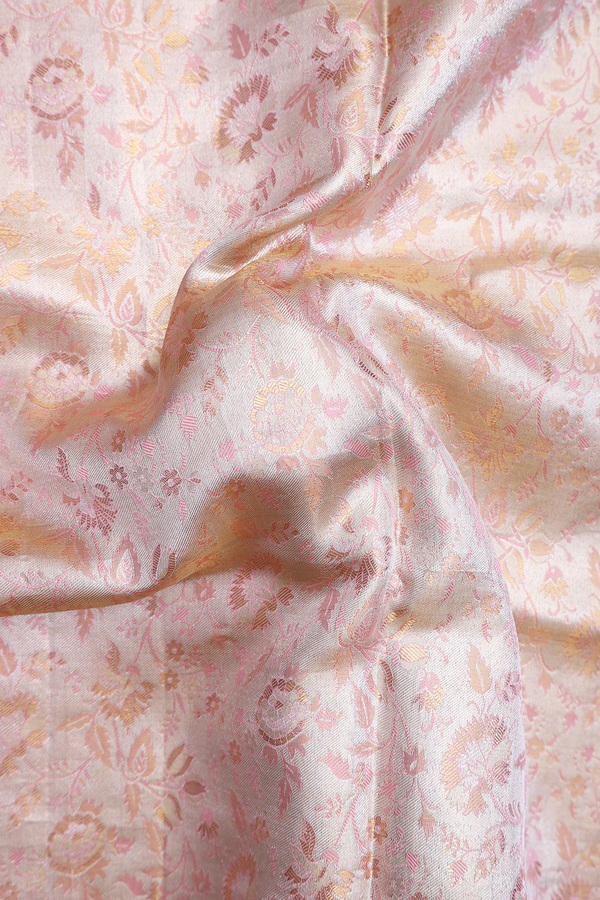 Kanchipuram Silk Saree In Pink Tissue With Floral Design