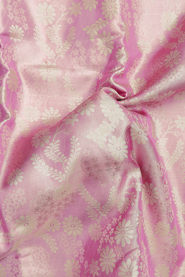 Kanchipuram Silk Saree In Pink Tissue With Floral Design