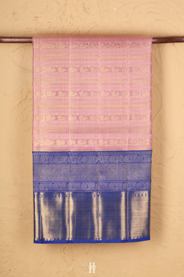 Kanchipuram Silk Saree In Pink Tissue With Peacock Design