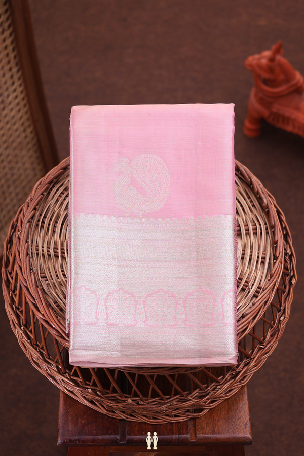 Kanchipuram Silk Saree In Pink Tissue With Peacock Motifs