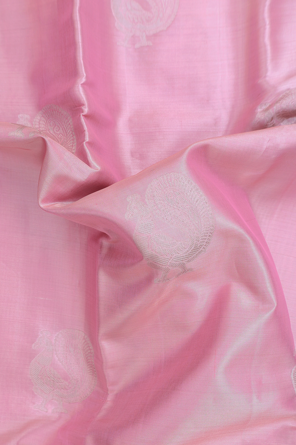 Kanchipuram Silk Saree In Pink Tissue With Peacock Motifs