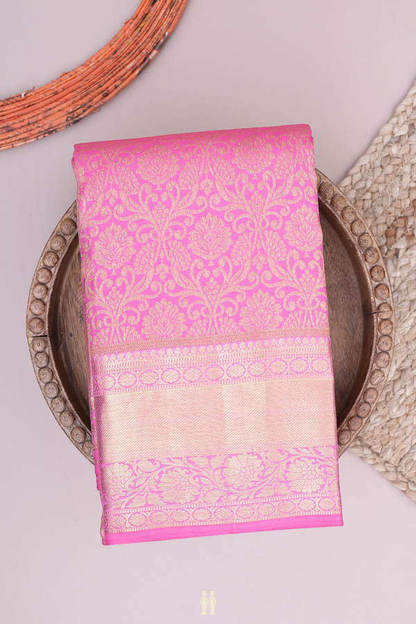 Kanchipuram Silk Saree In Pink With Brocade Design
