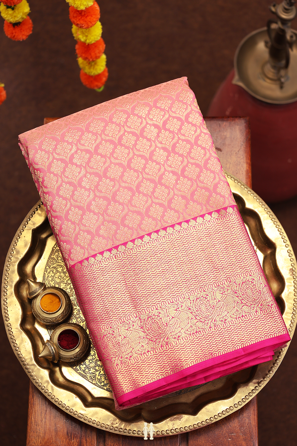 Kanchipuram Silk Saree In Pink With Brocade Design