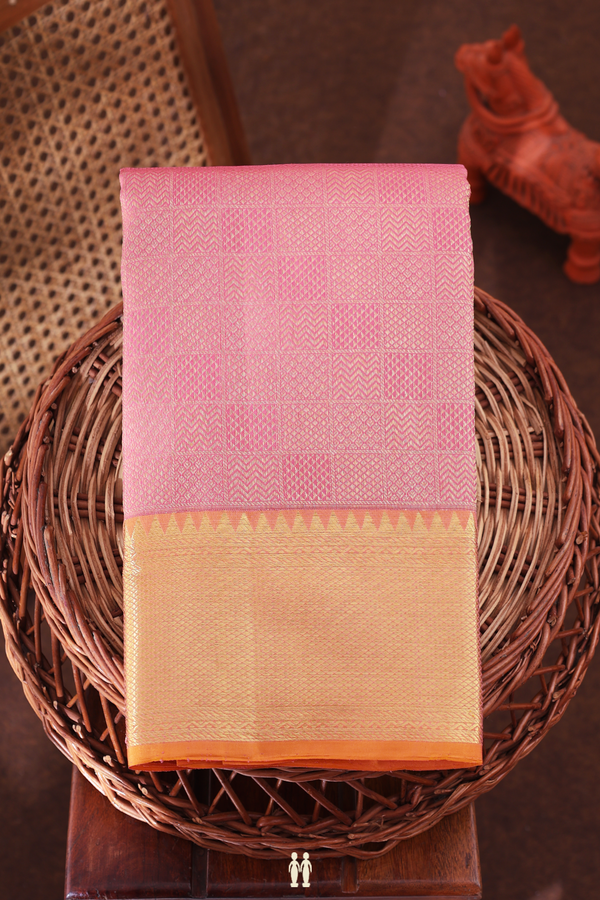 Kanchipuram Silk Saree In Pink With Brocade Design