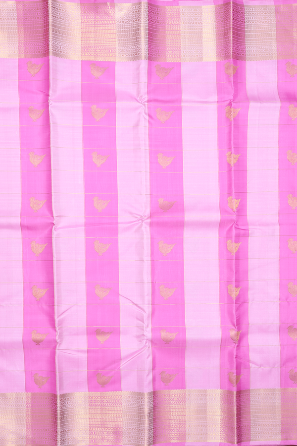 Kanchipuram Silk Saree In Pink With Checks Along Buttas