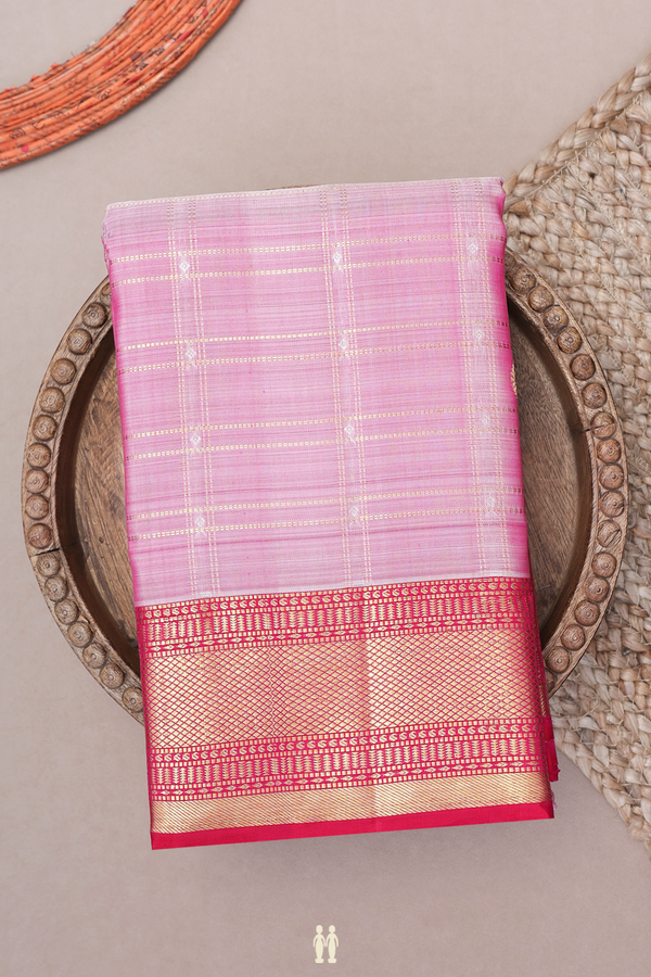 Kanchipuram Silk Saree In Pink With Checks Design