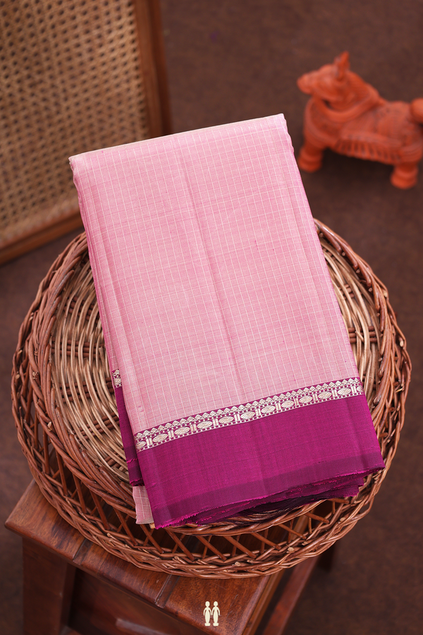Kanchipuram Silk Saree In Pink With Checks Design